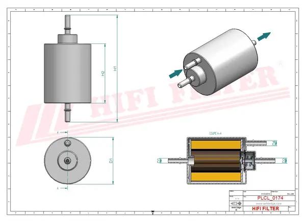 Rysunek wymiarowy Filtr benzyny BE 543