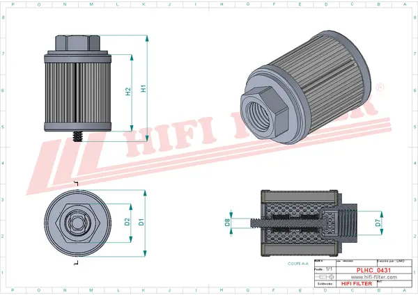 Rysunek wymiarowy Filtr hydrauliczny SH 77583