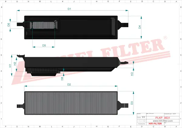 Rysunek wymiarowy Filtr kabinowy kategorii 2 SC 70191 P2