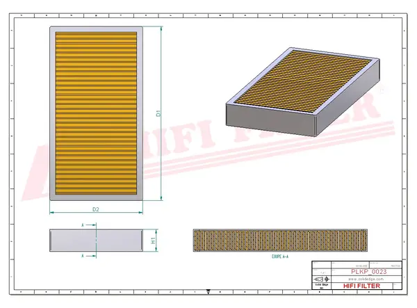 Rysunek wymiarowy Filtr kabinowy SC 16062