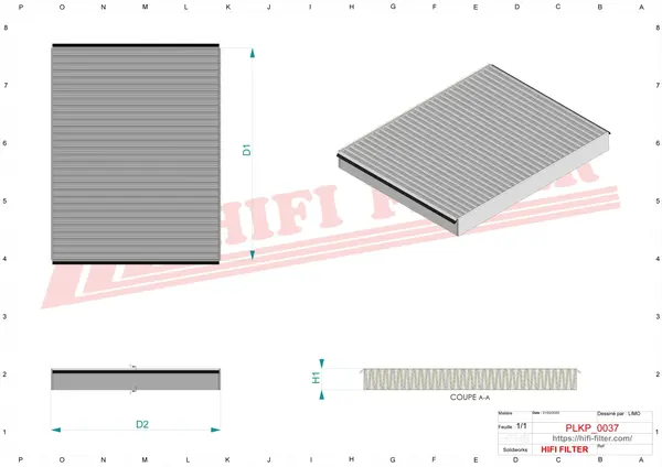 Rysunek wymiarowy Filtr kabinowy SC 40069