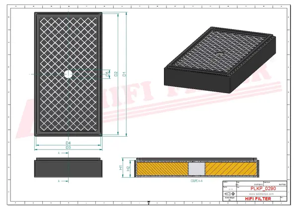 Rysunek wymiarowy Filtr kabinowy SC 40074 CAG
