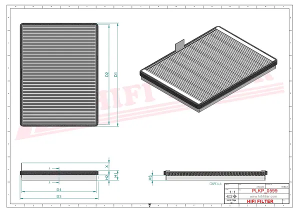 Rysunek wymiarowy Filtr kabinowy SC 50346