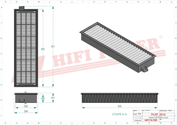Rysunek wymiarowy Filtr kabinowy SC 50355