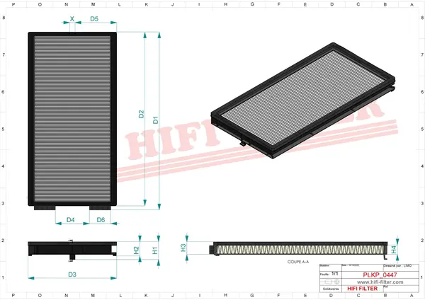 Rysunek wymiarowy Filtr kabinowy SC 5037