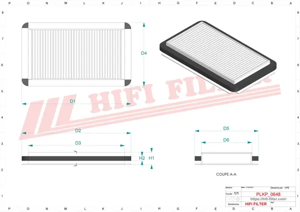 Rysunek wymiarowy Filtr kabinowy SC 50377