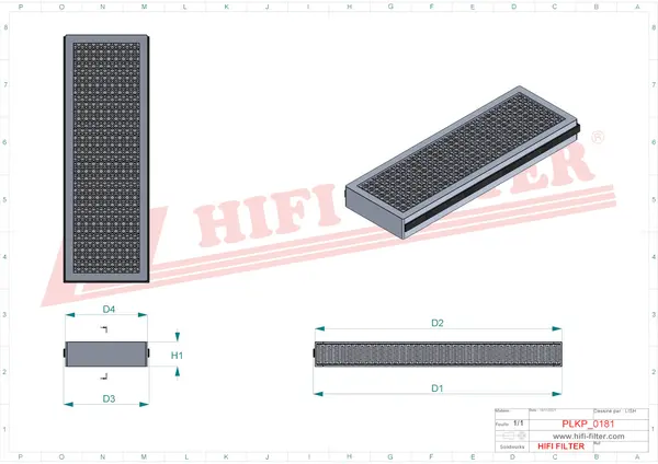 Rysunek wymiarowy Filtr kabinowy SC 60021 CAG