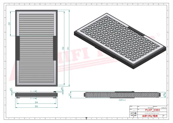 Rysunek wymiarowy Filtr kabinowy SC 60091 CA