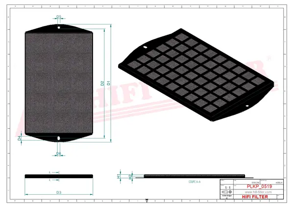 Rysunek wymiarowy Filtr kabinowy SC 60128
