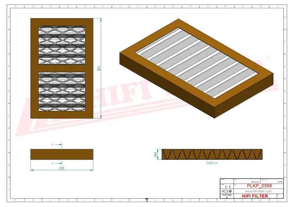 Rysunek wymiarowy Filtr kabinowy SC 60136