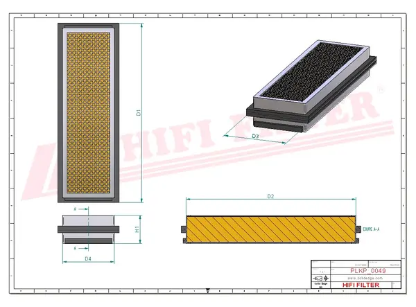 Rysunek wymiarowy Filtr kabinowy SC 70005 CAG