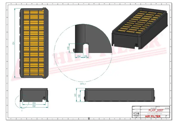 Rysunek wymiarowy Filtr kabinowy SC 70043 KITCAG