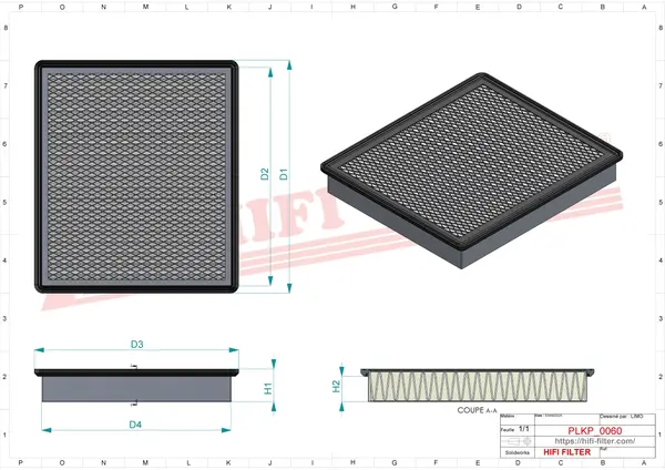 Rysunek wymiarowy Filtr kabinowy SC 70054