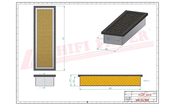Rysunek wymiarowy Filtr kabinowy SC 70082