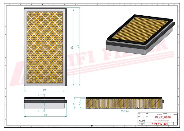 Rysunek wymiarowy Filtr kabinowy SC 70108