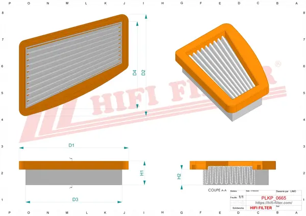 Rysunek wymiarowy Filtr kabinowy SC 70196