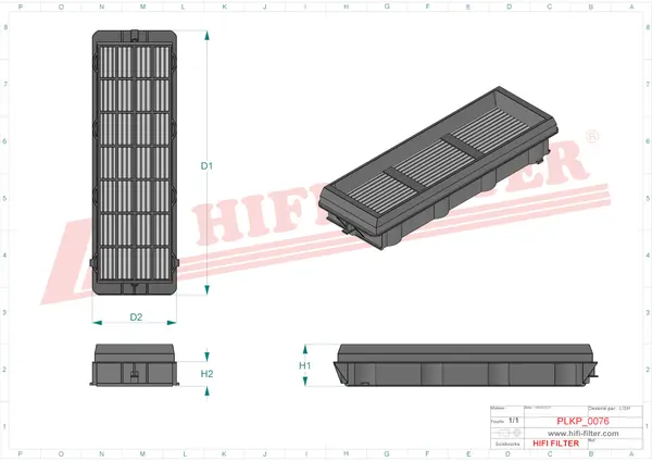 Rysunek wymiarowy Filtr kabinowy SC 90015 CAG