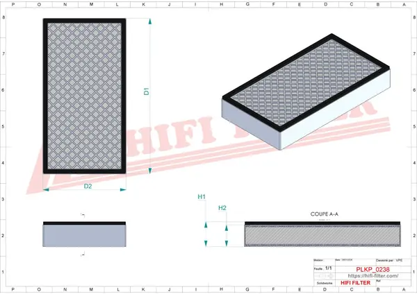 Rysunek wymiarowy Filtr kabinowy SC 90028 CAG