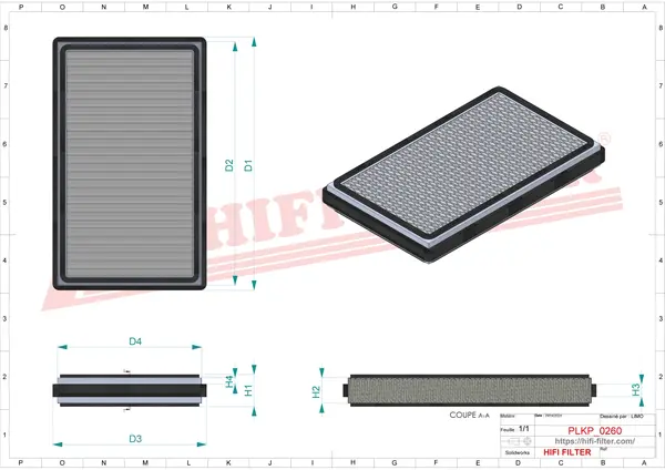 Rysunek wymiarowy Filtr kabinowy SC 90126