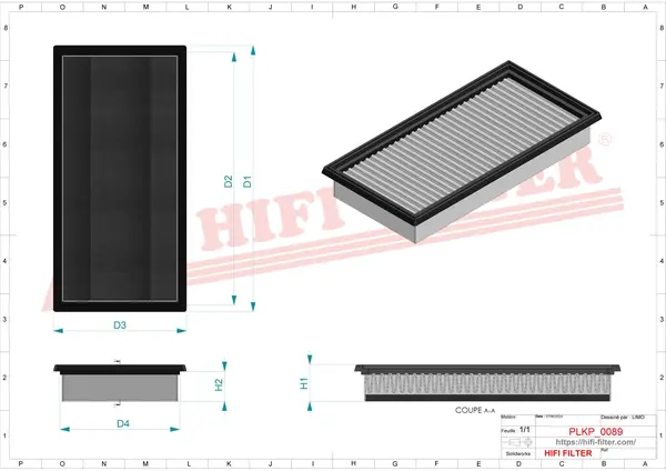 Rysunek wymiarowy Filtr kabinowy SC 90127