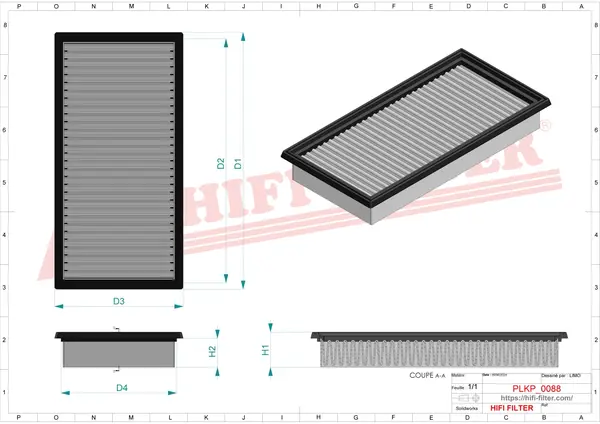 Rysunek wymiarowy Filtr kabinowy SC 90141 CA