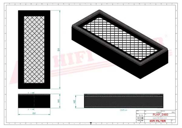 Rysunek wymiarowy Filtr kabinowy SC 90202 CAG