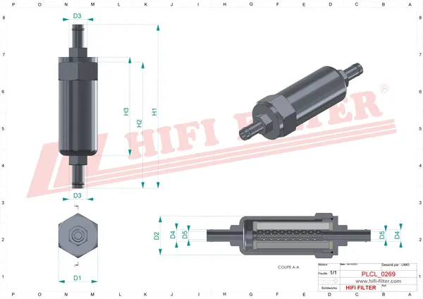 Rysunek wymiarowy Filtr mocznika SD 70550