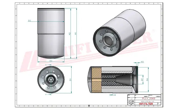 Rysunek wymiarowy Filtr oleju SO 10076