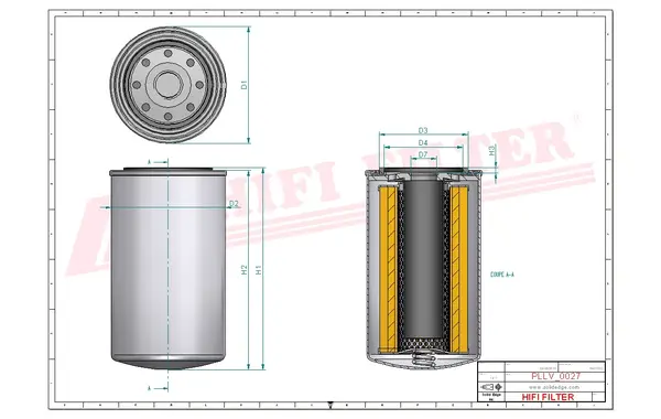 Rysunek wymiarowy Filtr oleju SO 10107
