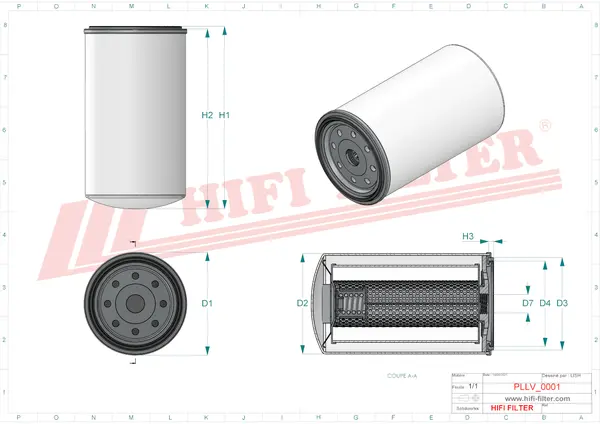 Rysunek wymiarowy Filtr oleju SO 3339