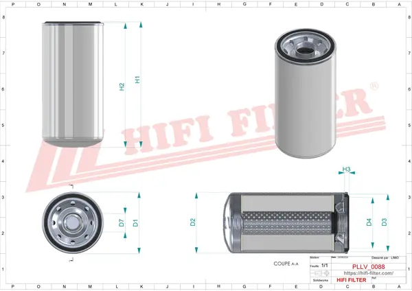 Rysunek wymiarowy Filtr oleju SO 6739 B