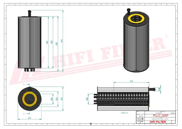 Rysunek wymiarowy Filtr oleju SO 7261