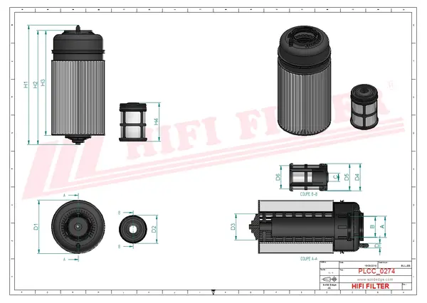 Rysunek wymiarowy Filtr paliwa KN 70416