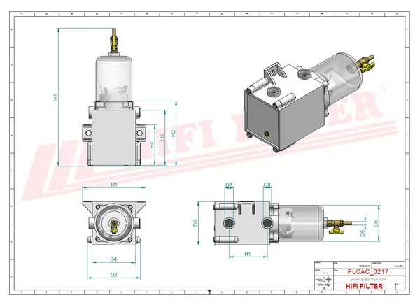 Rysunek wymiarowy Filtr paliwa kompletny MO 1010
