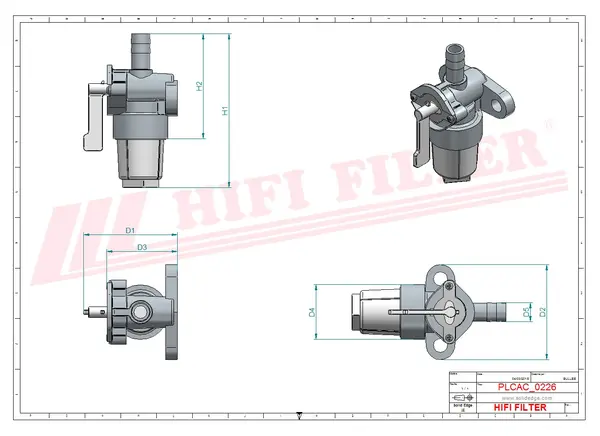 Rysunek wymiarowy Filtr paliwa kompletny MO 1020
