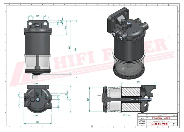Rysunek wymiarowy Filtr paliwa kompletny MO 1024