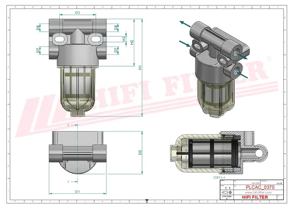 Rysunek wymiarowy Filtr paliwa kompletny MO 1039