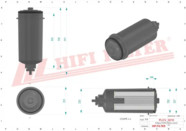 Rysunek wymiarowy Filtr paliwa kompletny MO 1040
