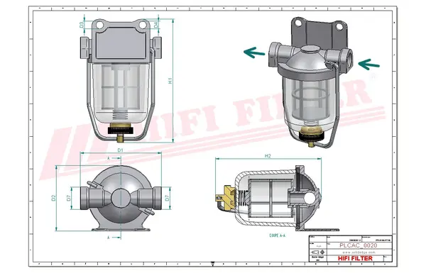 Rysunek wymiarowy Filtr paliwa kompletny MO 1208