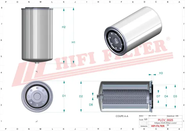 Rysunek wymiarowy Filtr paliwa kompletny z separatorem SN 21005