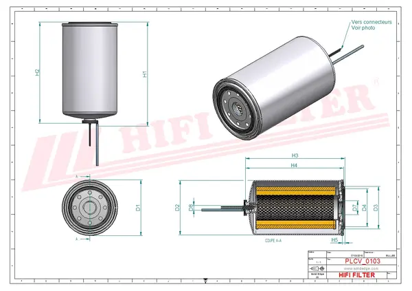 Rysunek wymiarowy Filtr paliwa kompletny z separatorem SN 21038