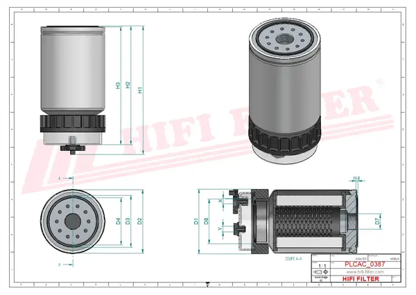 Rysunek wymiarowy Filtr paliwa kompletny z separatorem SN 30040 B