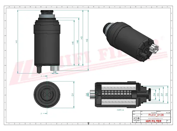 Rysunek wymiarowy Filtr paliwa kompletny z separatorem SN 40754