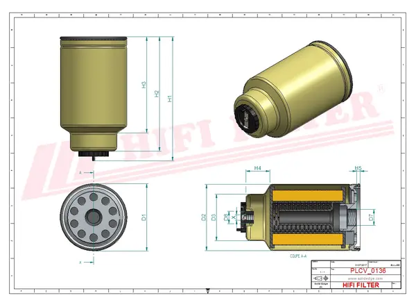 Rysunek wymiarowy Filtr paliwa kompletny z separatorem SN 55444