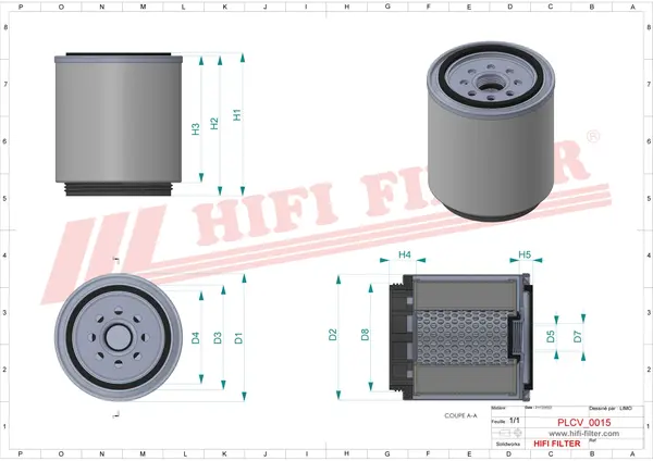 Rysunek wymiarowy Filtr paliwa kompletny z separatorem SN 912510
