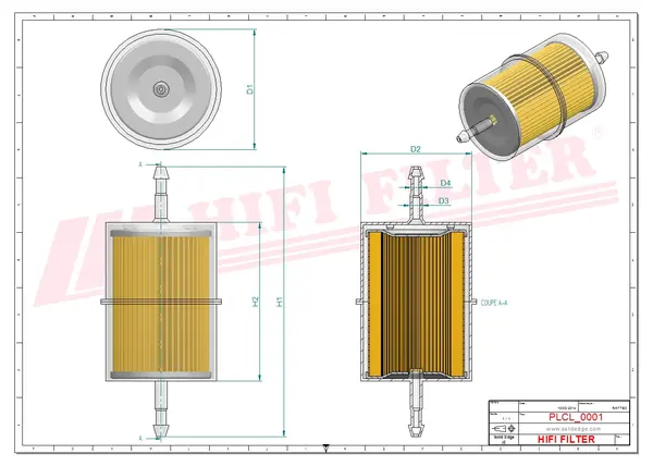 Rysunek wymiarowy Filtr paliwa RT 1
