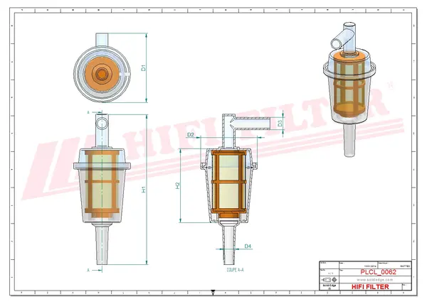 Rysunek wymiarowy Filtr paliwa RT 4
