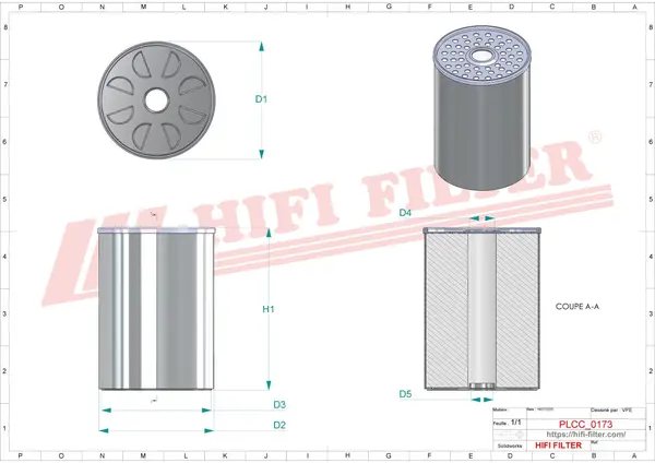 Rysunek wymiarowy Filtr paliwa SN 001