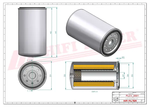 Rysunek wymiarowy Filtr paliwa SN 039