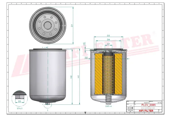 Rysunek wymiarowy Filtr paliwa SN 105 C